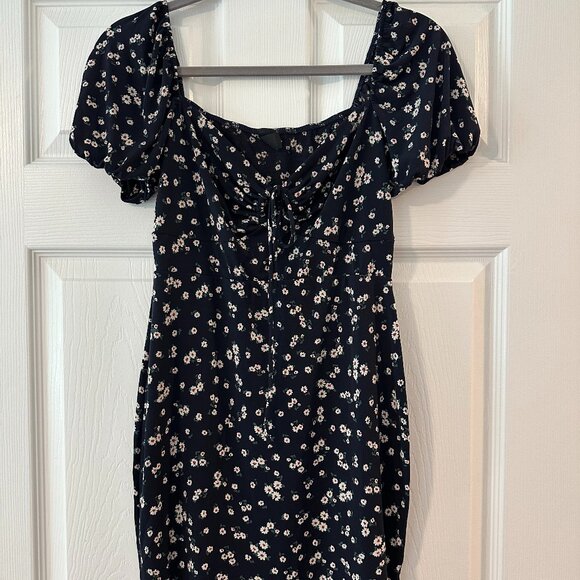Windsor Navy Floral Puff-Sleeve Mini Dress – Size L - Picture 1 of 3